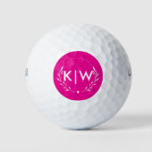 Roze en wit | Monogram moderne Initialen Golfballen (Voorkant)