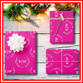 Roze en wit | Monogram moderne Initialen Inpakpapier Vel