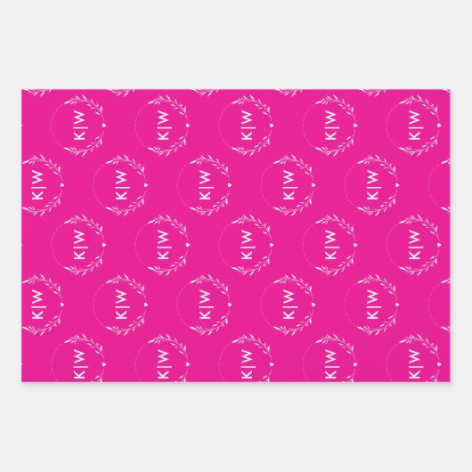 Roze en wit | Monogram moderne Initialen Inpakpapier Vel (Voorkant 2)