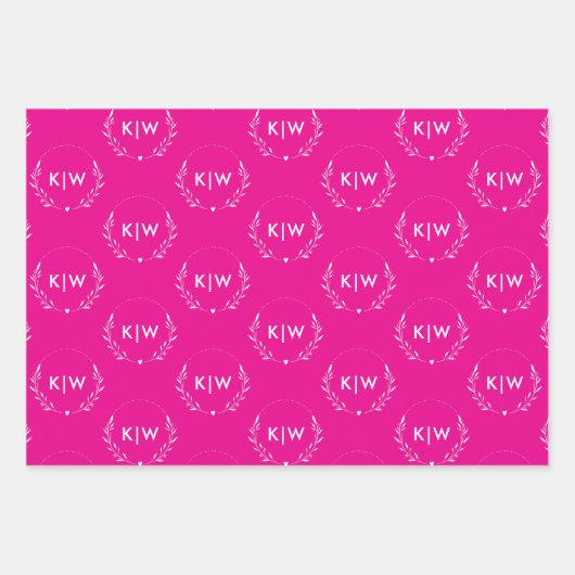 Roze en wit | Monogram moderne Initialen Inpakpapier Vel (Voorkant)