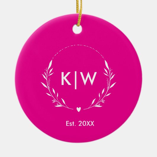 Roze en wit | Monogram moderne Initialen Keramisch Ornament (Voorkant)