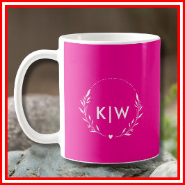 Roze en wit | Monogram moderne Initialen Koffiemok