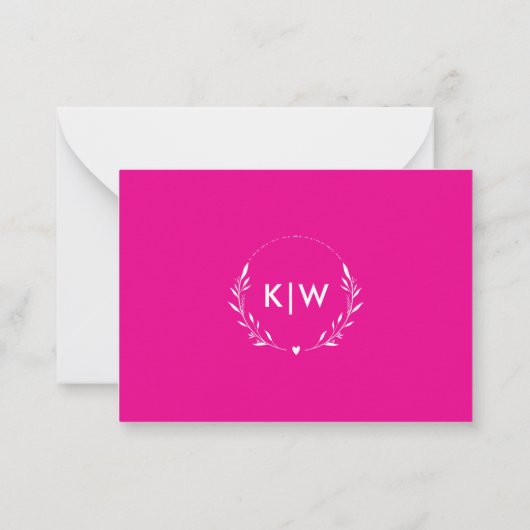 Roze en wit | Monogram moderne Initialen Notitiekaartje (Achterkant)