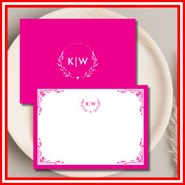 Roze en wit | Monogram moderne Initialen Notitiekaartje