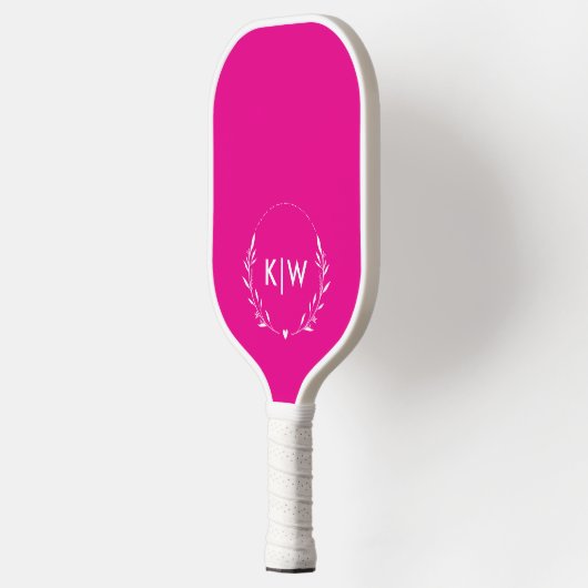 Roze en wit | Monogram moderne Initialen Pickleball Paddle (Links)