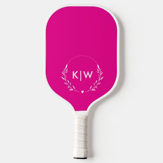 Roze en wit | Monogram moderne Initialen Pickleball Paddle (Achterkant)