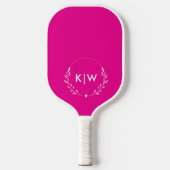 Roze en wit | Monogram moderne Initialen Pickleball Paddle (Voorkant)