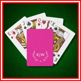 Roze en wit | Monogram moderne Initialen Pokerkaarten