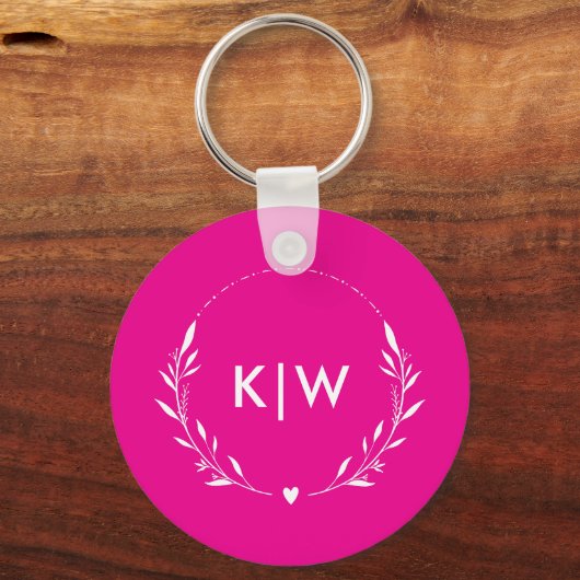 Roze en wit | Monogram moderne Initialen Sleutelhanger (Voorkant)