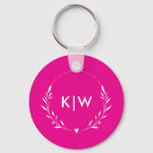 Roze en wit | Monogram moderne Initialen Sleutelhanger (Achterkant)