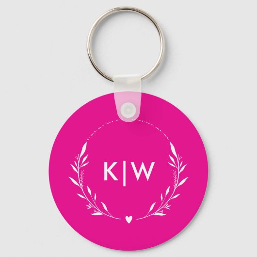 Roze en wit | Monogram moderne Initialen Sleutelhanger (Achterkant)