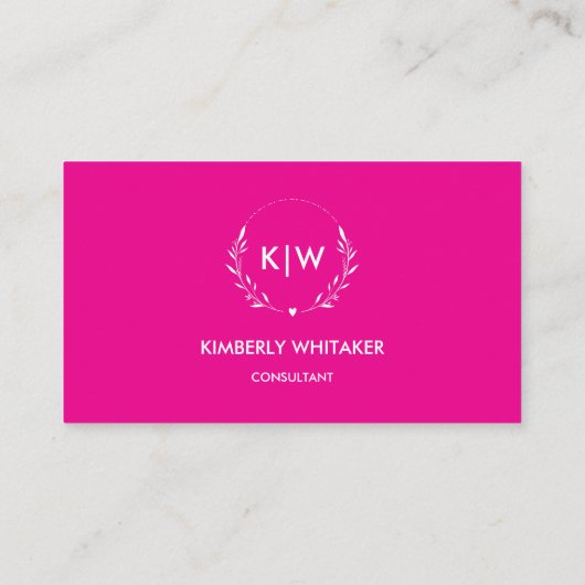 Roze en wit | Monogram moderne Initialen Visitekaartje (Achterkant)