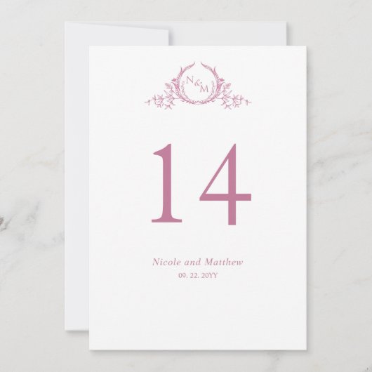 Roze en Wit Monogram Trouwtafel Nummer (Voorkant)