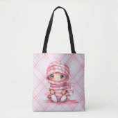 Roze en Wit Mummy Roze Plaid Halloween Tote Bag (Voorkant)