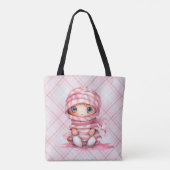 Roze en Wit Mummy Roze Plaid Halloween Tote Bag (Achterkant)