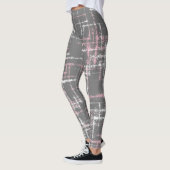 Roze en wit op grijs abstract kriskras patroon leggings (Links)