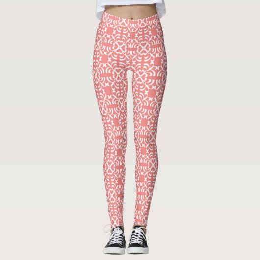 Roze en wit over Abstracte Yoga Pants Leggings (Voorkant)