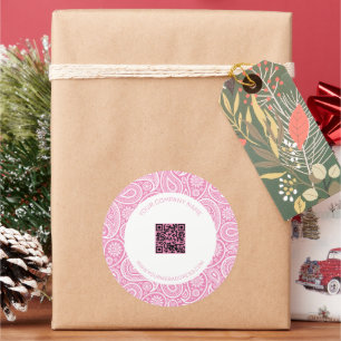 Roze en wit paisleypatroon ronde sticker