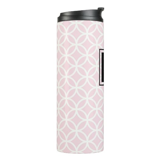 Roze en wit patroon met zwart monogram thermosbeker (Gedraaid links)