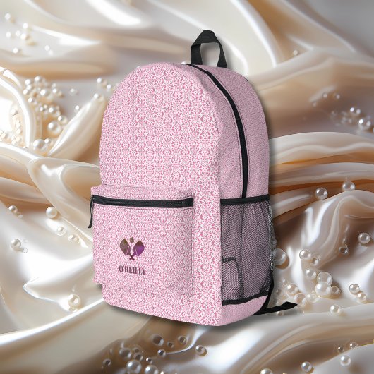 Roze en Wit Patroon Modern Monogram Pickleball Bedrukte Rugzak