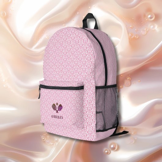 Roze en Wit Patroon Modern Monogram Pickleball Bedrukte Rugzak