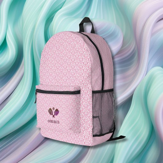 Roze en Wit Patroon Modern Monogram Pickleball Bedrukte Rugzak