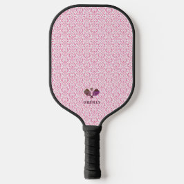 Roze en Wit Patroon Modern Monogram Pickleball Paddle
