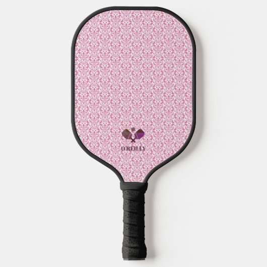 Roze en Wit Patroon Modern Monogram Pickleball Paddle (Voorkant)