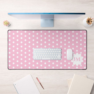 Roze en Wit Polka Dot Monogram Bureaumat
