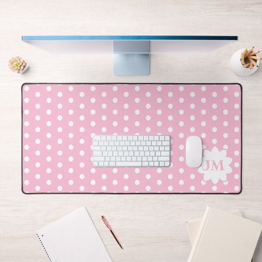 Roze en Wit Polka Dot Monogram Bureaumat
