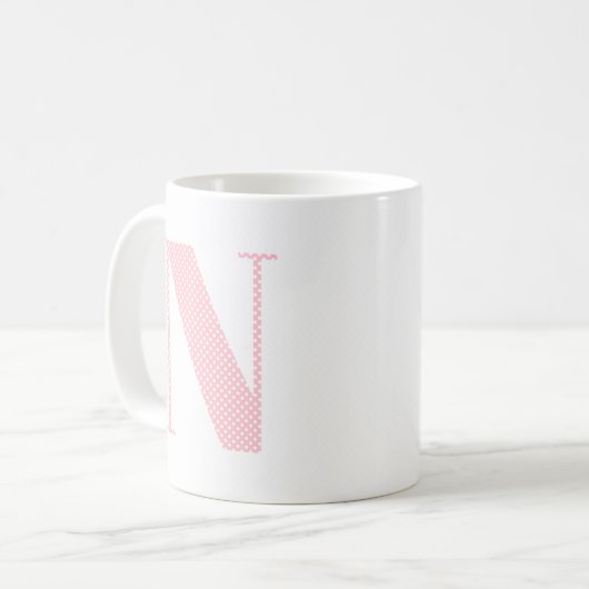 Roze en Wit Polka Dot Monogram Koffiemok (Voorkant links)