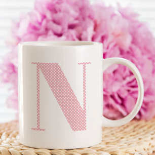 Roze en Wit Polka Dot Monogram Koffiemok