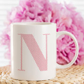 Roze en Wit Polka Dot Monogram Koffiemok