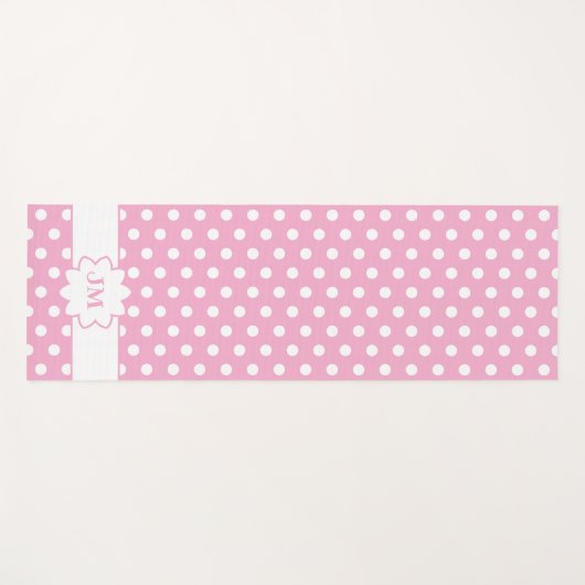 Roze en Wit Polka Dot Monogram Yogamat (Voorkant (horizontaal))
