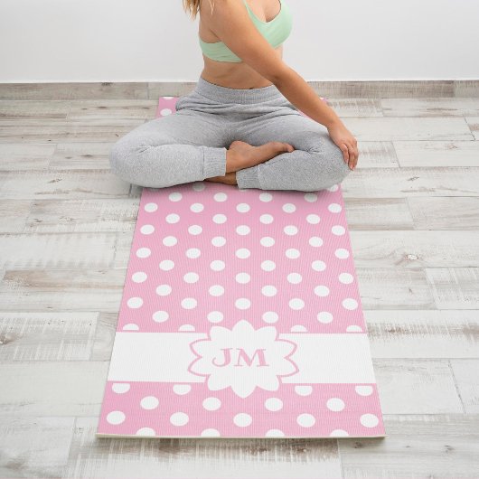 Roze en Wit Polka Dot Monogram Yogamat