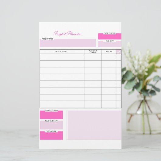 Roze en wit Project Planner Sheet Briefpapier (Staand voorkant)