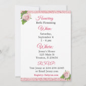 Roze en Wit Rozen Meisje's Baby shower Invitation Kaart (Achterkant)