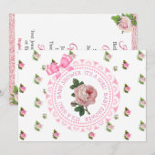 Roze en Wit Rozen Meisje's Baby shower Invitation Kaart (Voorkant / Achterkant)