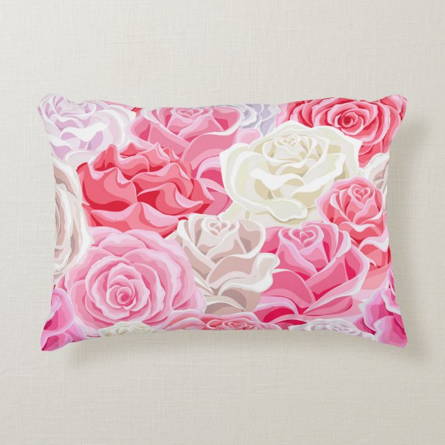 roze en wit rozen naadloos patroon. Flowers tex Accent Kussen (Voorkant)