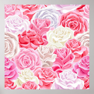 roze en wit rozen naadloos patroon. Flowers tex Poster