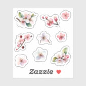 Roze en Wit Sakura Kersenbloesem Bloemen Pack Sticker (Vel)