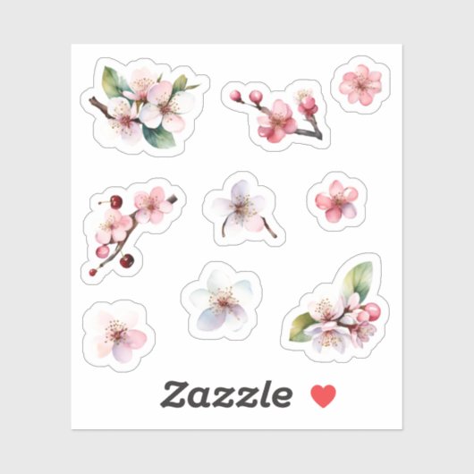 Roze en Wit Sakura Kersenbloesem Bloemen Pack Sticker (Vel)