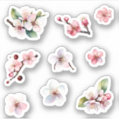 Roze en Wit Sakura Kersenbloesem Bloemen Pack Sticker (Voorkant)
