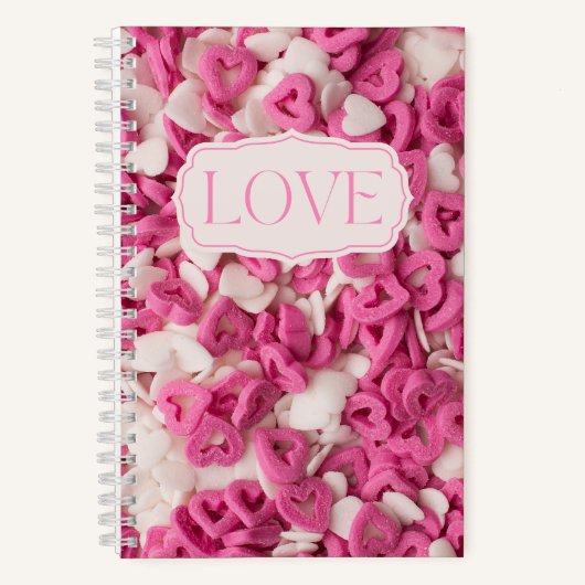 Roze en wit Snoep Harten Sweets Liefde Notitieboek (Voorkant)
