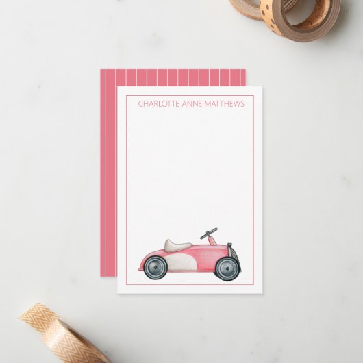 Roze en Wit  Speelgoed Auto Gepersonaliseerd Notitiekaartje (Voorkant / Achterkant in situ)