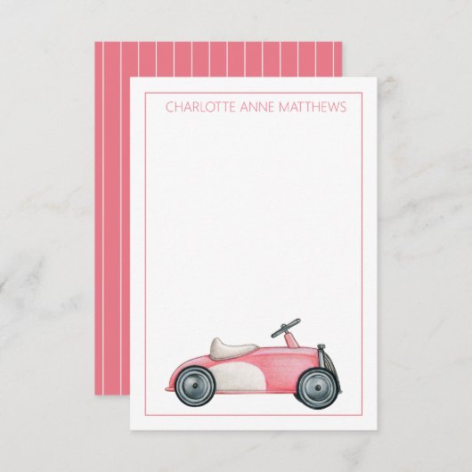 Roze en Wit Speelgoed Auto Gepersonaliseerd Notitiekaartje (Voorkant / Achterkant)