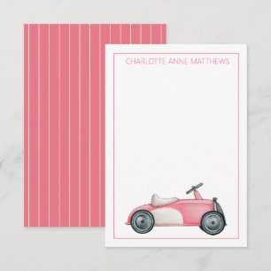 Roze en Wit  Speelgoed Auto Gepersonaliseerd Notitiekaartje