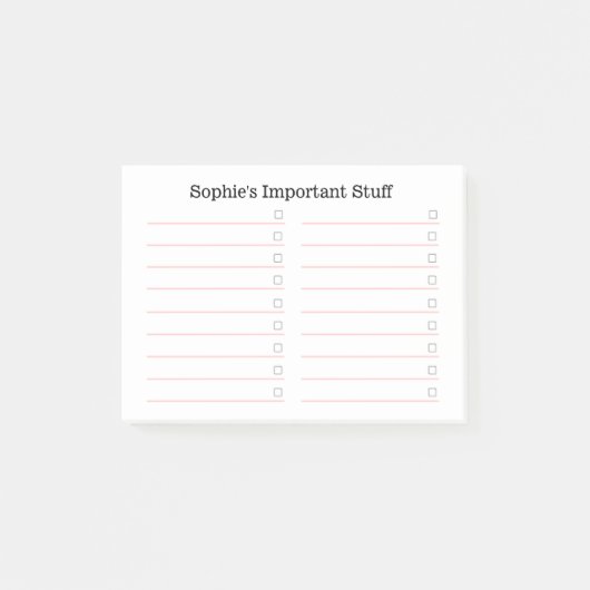Roze en wit to do lijst | Gepersonaliseerd Post-it® Notes (Voorkant)