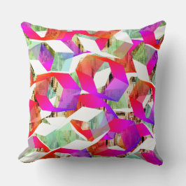 Roze en wit tot groen hexagon op pixelated kussen