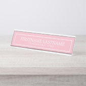Roze en Wit Traditionele Rand Naam Titel Bureau Naambordje (Voorkant)